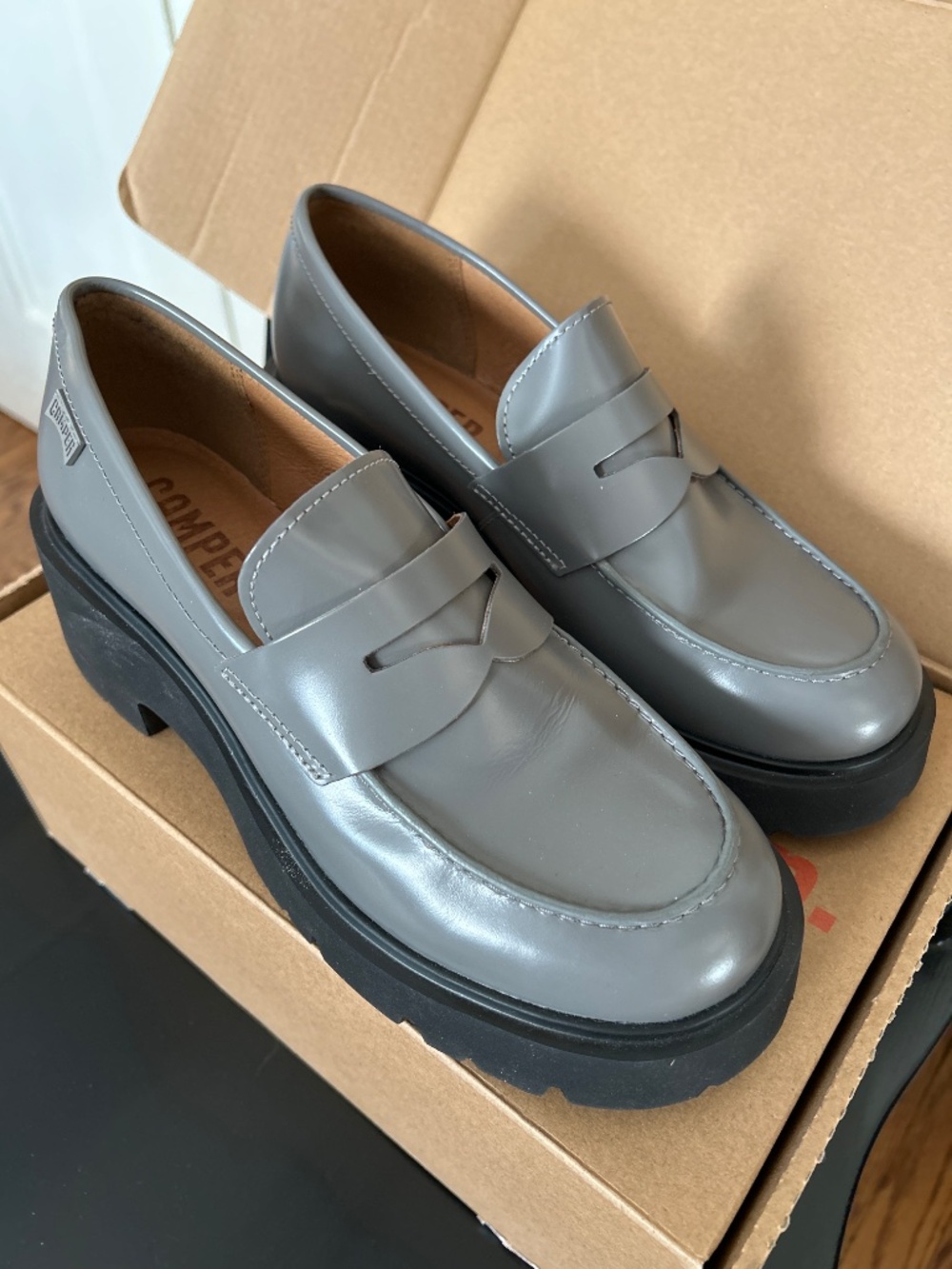 Camper Milah Leather Loafers Gray